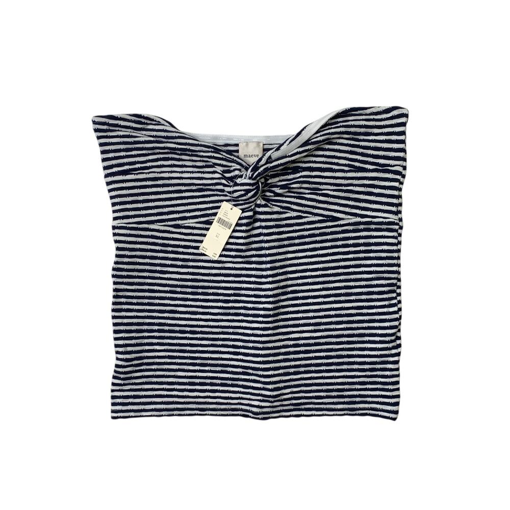 Maeve Tube Top Women XL Extra Large Navy White Striped Twist Front Strapless